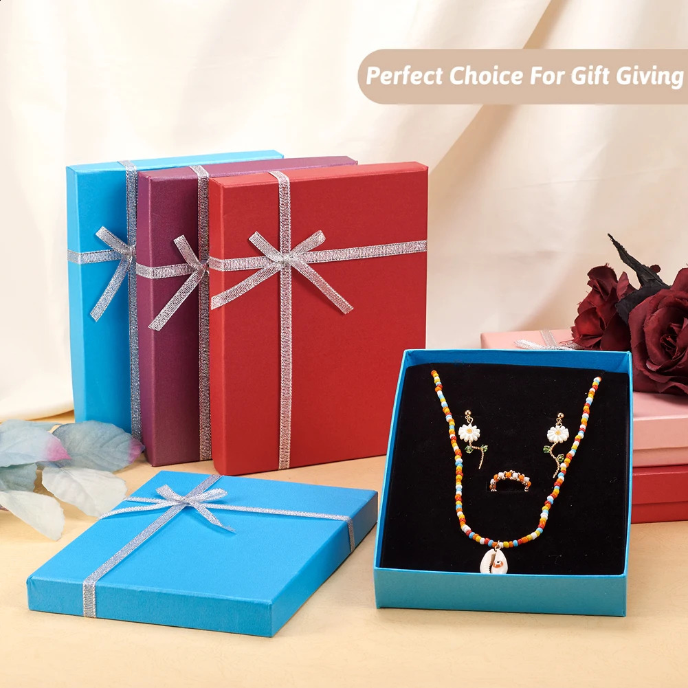 6pcs Bowknot Cardboard Box Random Mix Color Necklace Ring Earring Jewelry Box with Sponge DIY Gift Packing Supplies 18x13x3.3cm 250117