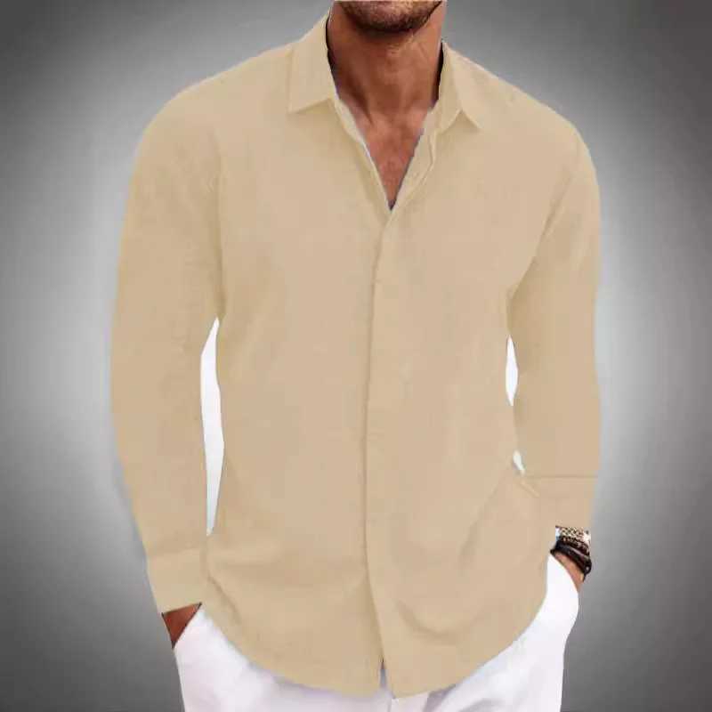 Spring and autumn hot sell new European and American mens casual button-down lapel solid color loose Long-sleeved shirt M250121