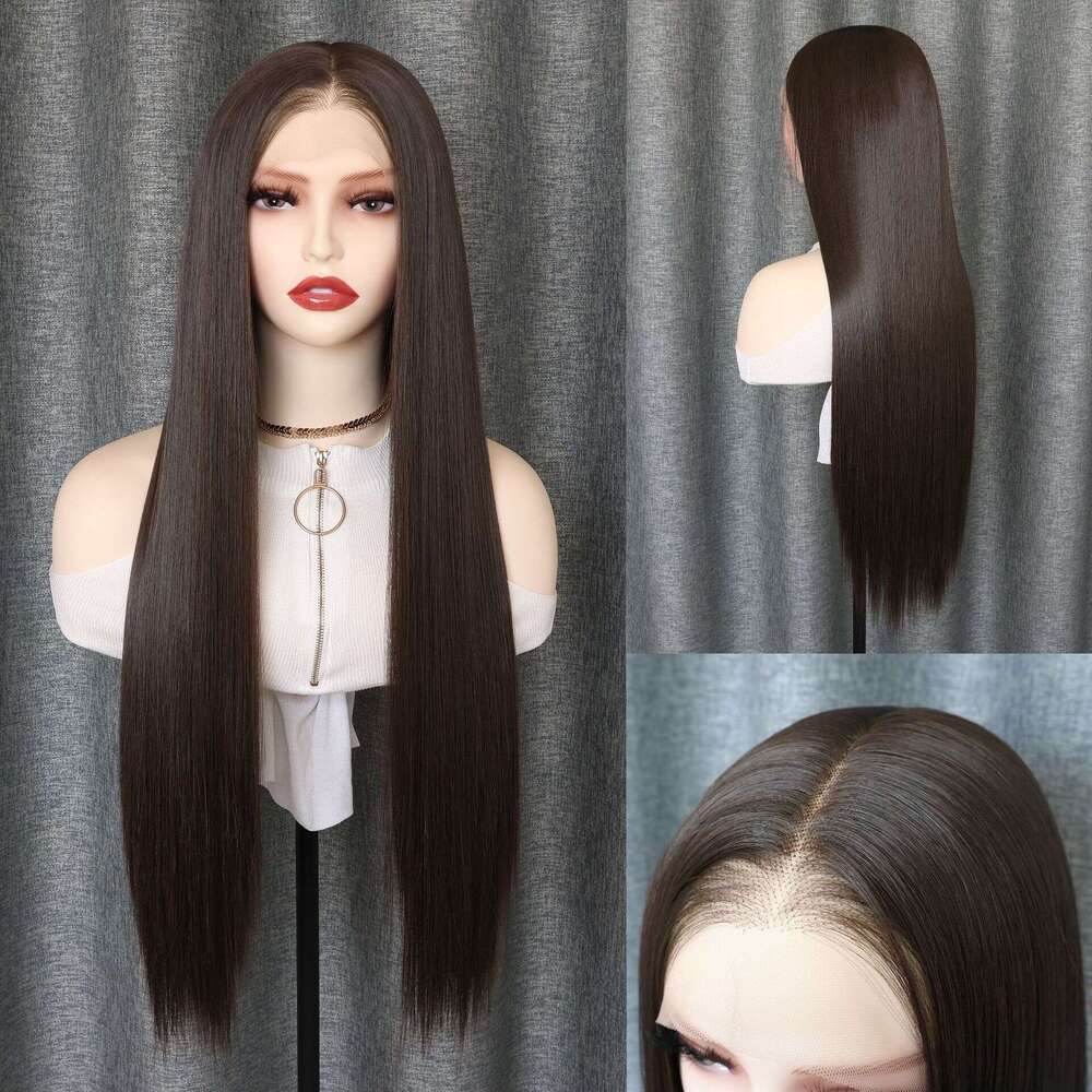 Lace Front Wig Cover T Shape Fashion Women S Wig Front Lace Medium Brown Long Hair Synthetic Half Nized Headset