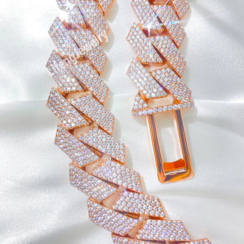 Custom 20mm 4-Rows Sterg Sier Rose Gold Cuban k Chain for Men Full Iced Hip Hop Dia Moissanite Fine Necklaces