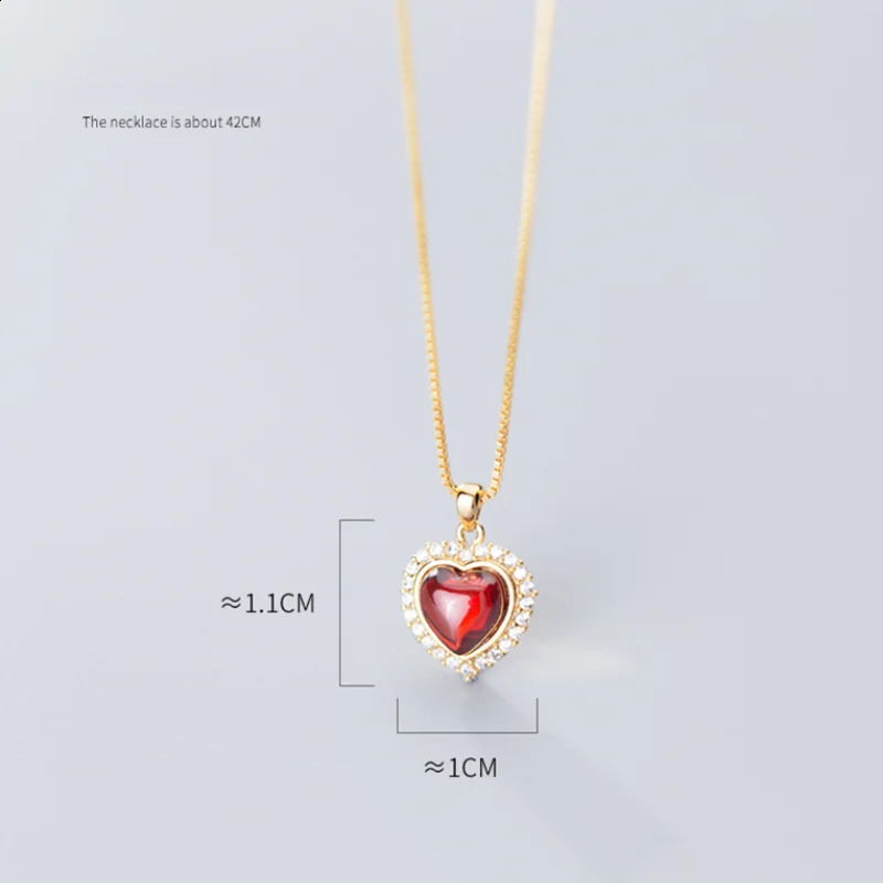 WANTME 925 Sterling Silver Romantic Sweet Red Agate Love Heart Pendant Charm Necklace for Women Wedding Anniversary Fine Jewelry 250117