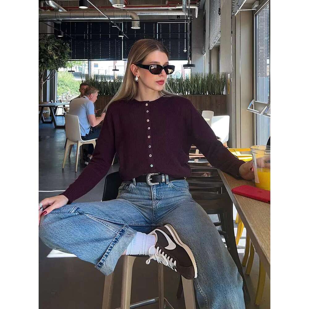 Solid Color Cardigan Jumper Women Autumn O Neck Single Breasted Sweaters Long Sleeve Vintage Fashion Slim Knitted Tops New