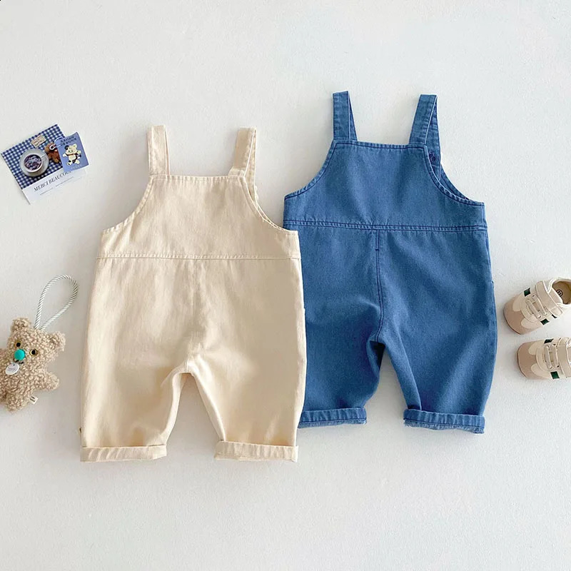 05T Embroidered Letter Cartoon Children Infant Cute Denim Jeans Sweet Loose Casual Girl Boys Pants Strap Overalls 250117