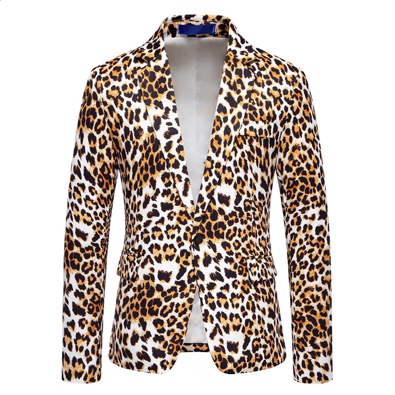 Fashion Mens Casual One Button Suit Leopard Printing Performance Dress costume Blazer Jacket Clothing 250109Z