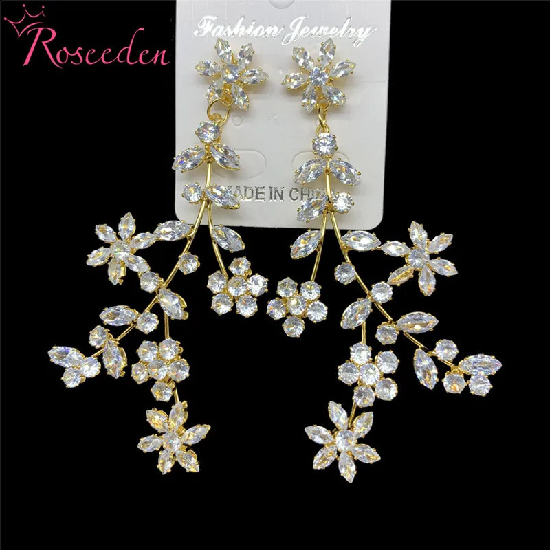 Fashion Korean CZ Flower Ear Accessories Wedding Jewelry Cubic Zirconia Long Drop Bridal Earring For Women RE4169 250117