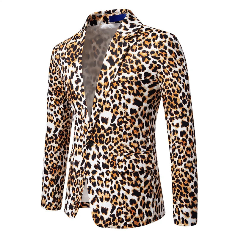 Fashion Mens Casual One Button Suit Leopard Printing Performance Dress costume Blazer Jacket Clothing 250109Z