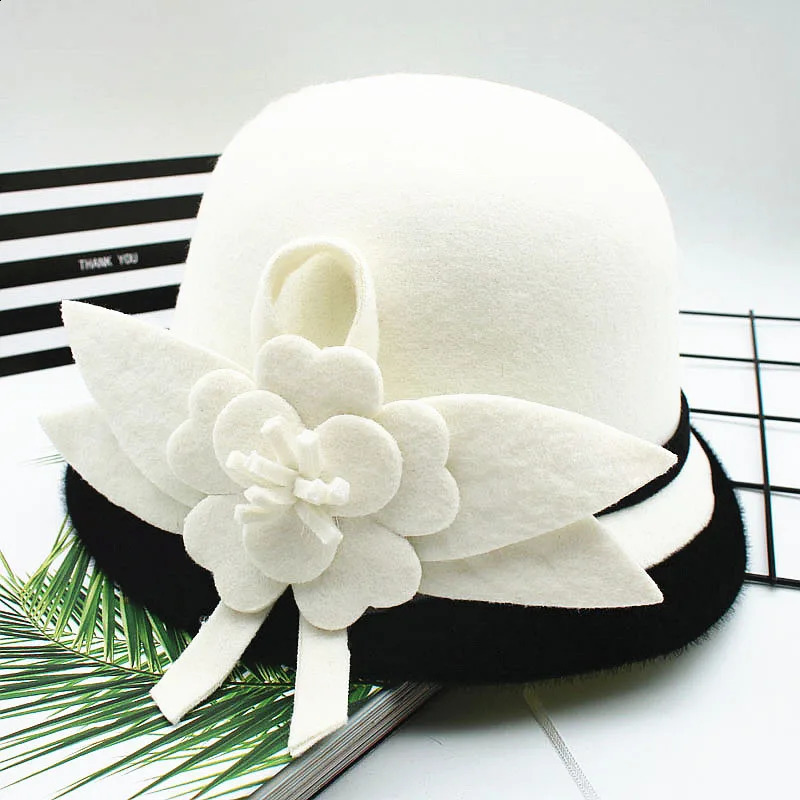 Winter Women Floral Wool Cap Hats Fedoras Vintage Western Bucket 10 Colors Warm Female Bowler H3 250118