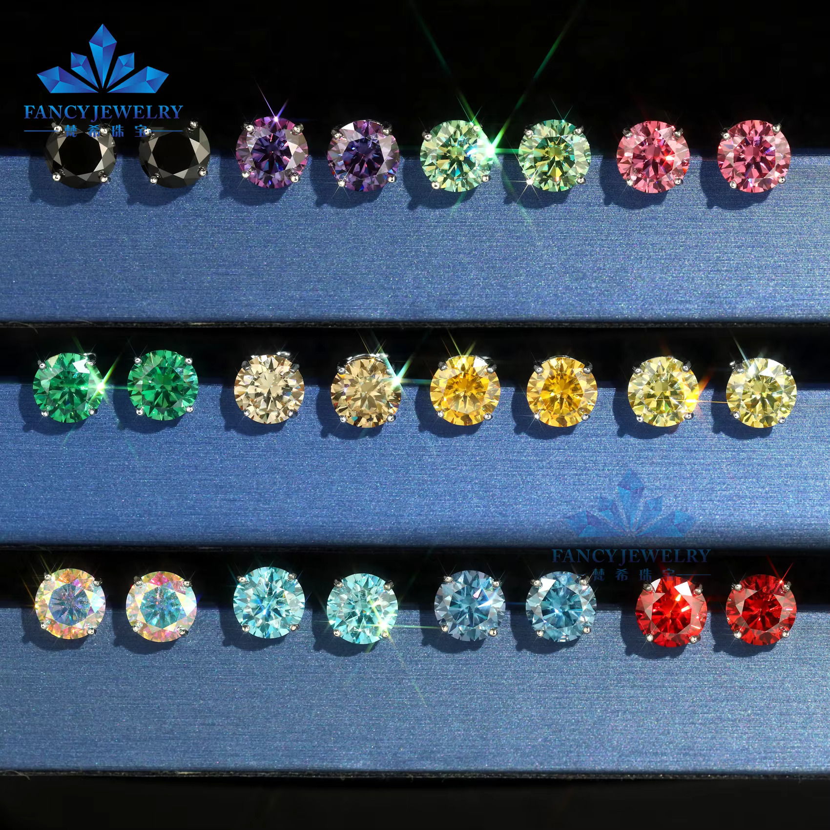 GRA Certificate 0.5CT 1CT 2CT Gold Plated Sterg Sier vvs Pink Blue Yellow Green Moissanite Stud Earrings