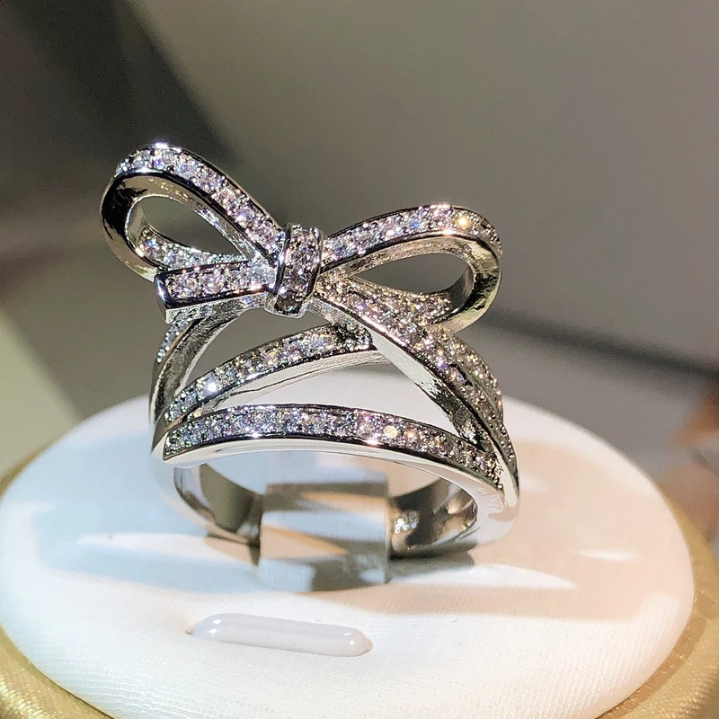 French Exquisite Bow Ring 925 Sterling Silver Butterfly Ring For Ladies Net Celebrity Jewelry Party Cocktail Party Outing Gift 250121