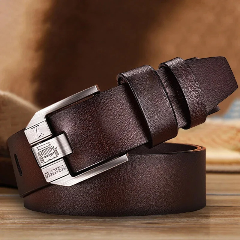 130CM Leather Cowhide Mens Belt Fashion Metal Alloy Pin Buckle Adult Jeans Business Casual Waist Male Strap 250114