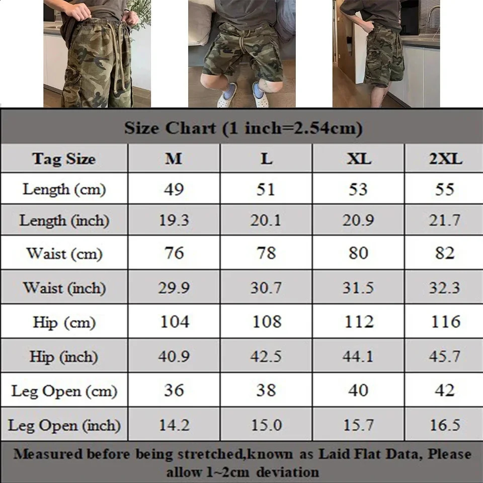 Men Summer Vintage Workwear Style Camouflage Fit Cargo Shorts Fashion Streetwear 250120