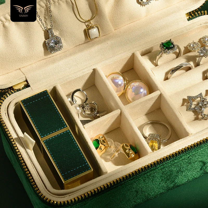 TAIMY Double Layer Velvet Jewelry Box Portable Travel Ring Earrings Necklace Boxes Personalized Gift Free Custom 250117