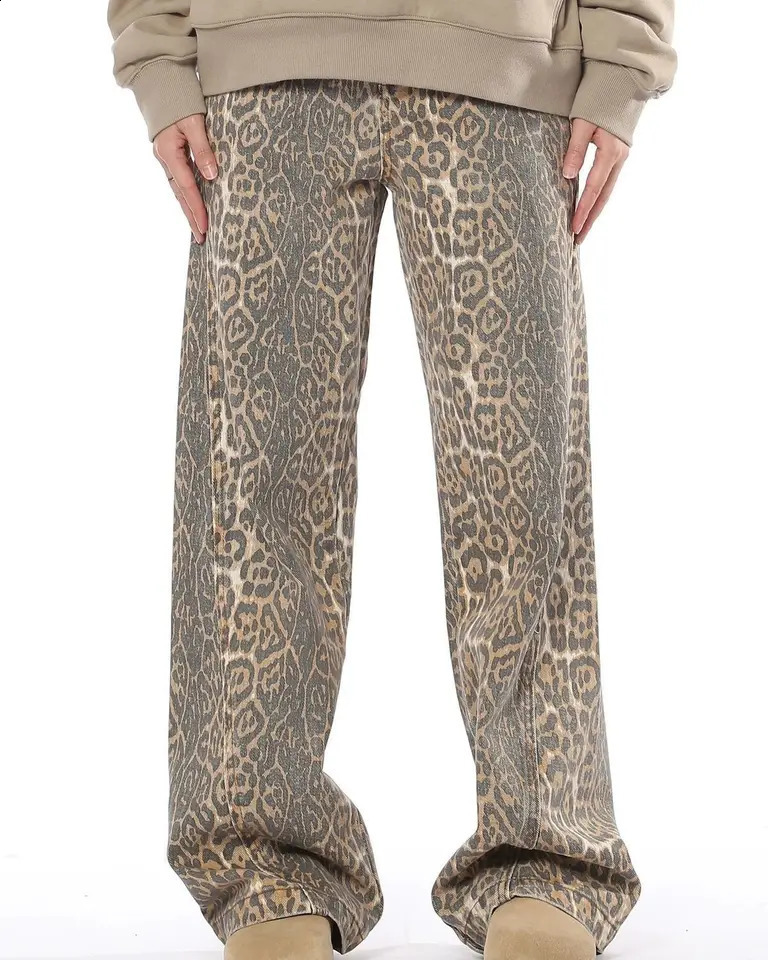 Vintage Leopard Print Jeans Men Spring Autumn Oversize Casual Hip Pop Wide Leg Trouser Trend High Waist Panther Denim Pants y2k 250120