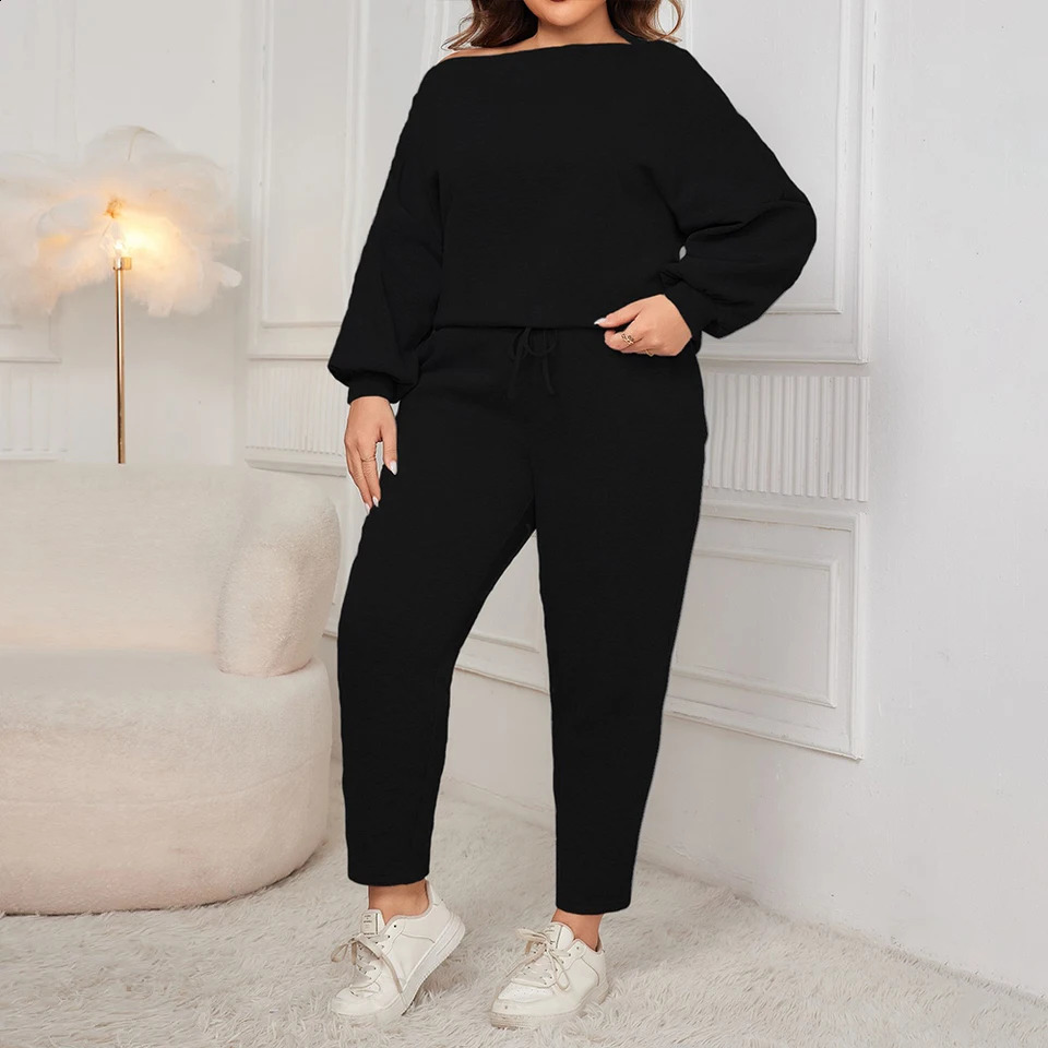 Plus size twopiece pajama set suitable for womens long sleeved zipper shirts loose pants pajamas autumn winter 250122