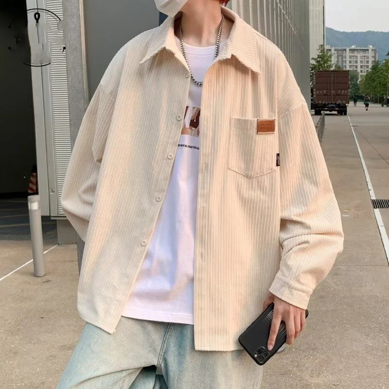 Mens 2024 Spring and Autumn Patchwork Square Collar Button Pocket Fashion Solid Color Loose Casual Long Sleeved Jackets 250113
