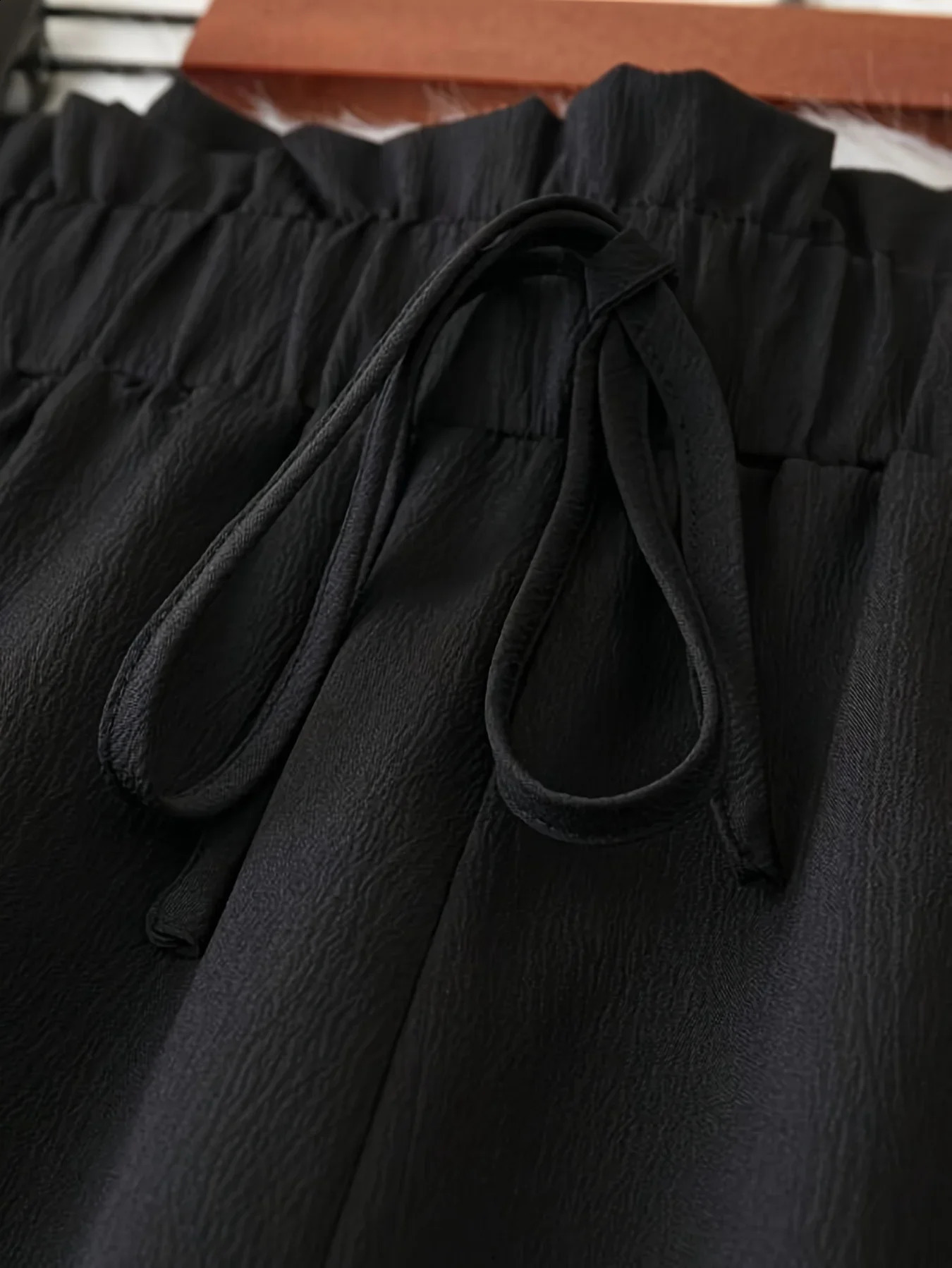 Womens Plus Size Versatile Commuting Pants Wide Leg Casual Loose Solid Color Drawstring Waist 250120