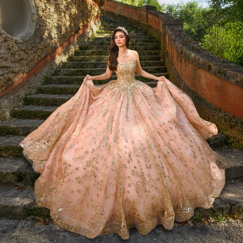 Pink Quinceanera Dresses Ball Gown Off Shoulder Gold Sequin Appliques Lace Beads Bow Tull Corset Birthday Party Sweet 16 Dress Vestidos 15 Anos