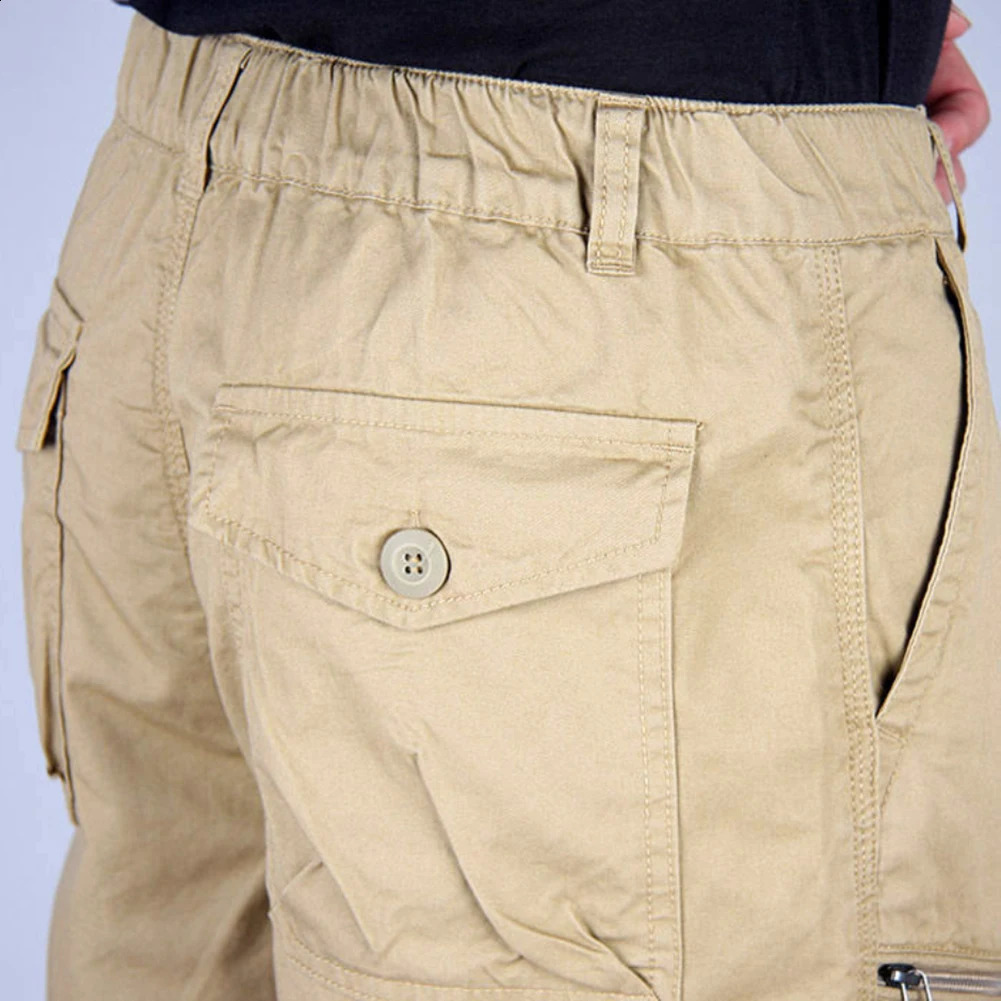 Summer Mens Casual Cotton Cargo Shorts Overalls Long Length Multi Pocket breeches Pants Male Cropped 250121