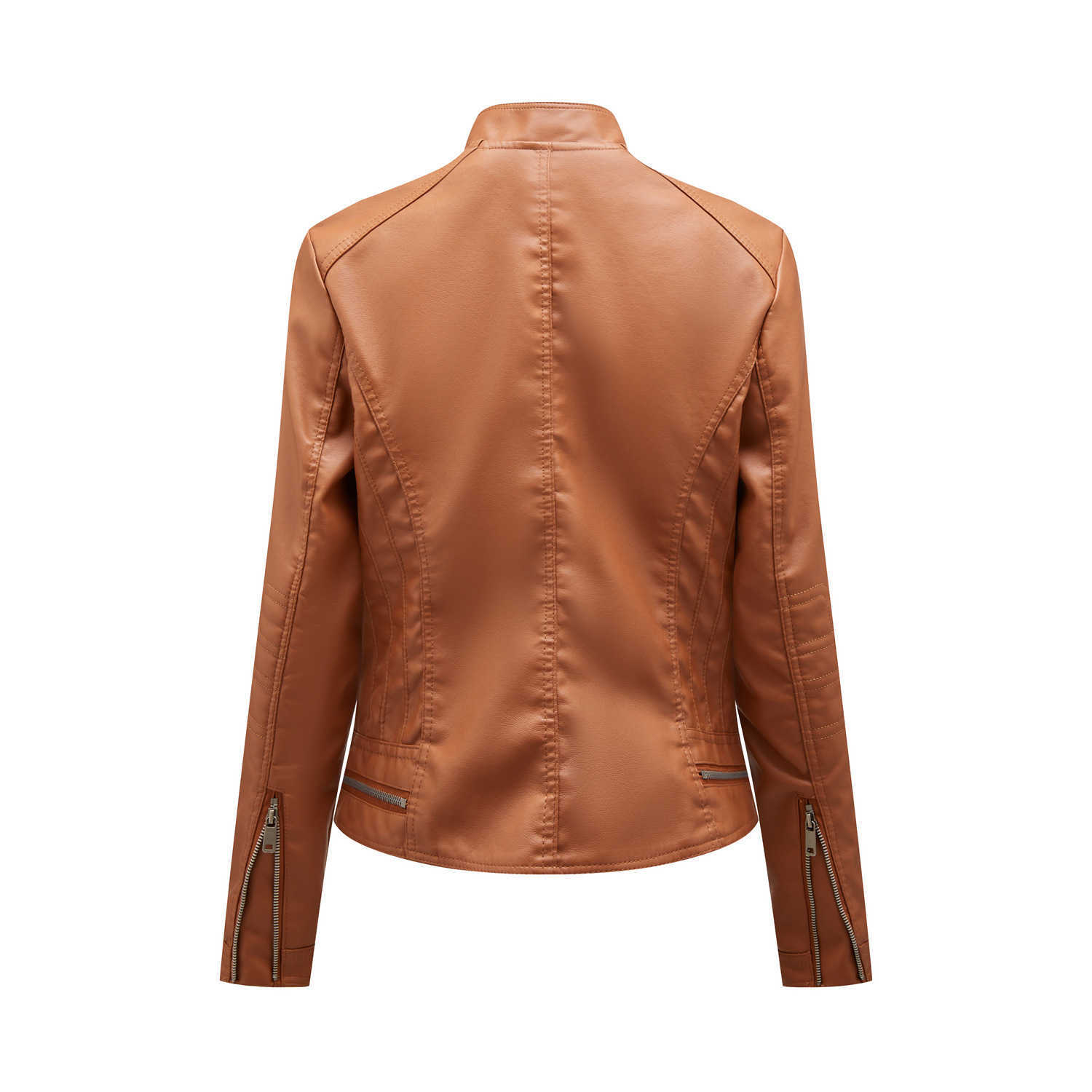New Simple Casual Leather Clothes Womens Stand Collar Zipper Slim Fitting Motorcycle Clothes Short Coat Women Womens Leather Womens Jacket 241209
