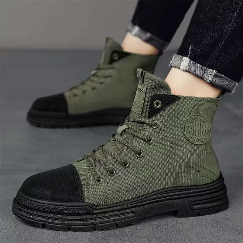 Mens Boots Casual Canvas Shoes Winter Designer Ankle Platform Motorcycle Tactical Cowboy Combat Work Hiking