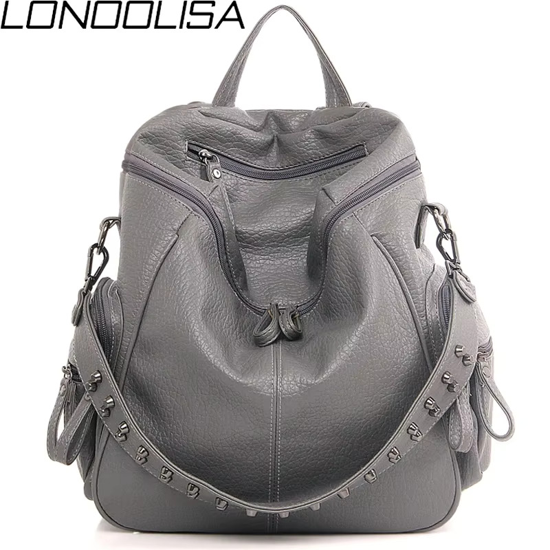 3-In-1 Designe Shoulder Bag Women Preppy Bookbag Mochilas Rivet Backpack Large Capacity School Bags For Teenage Girls