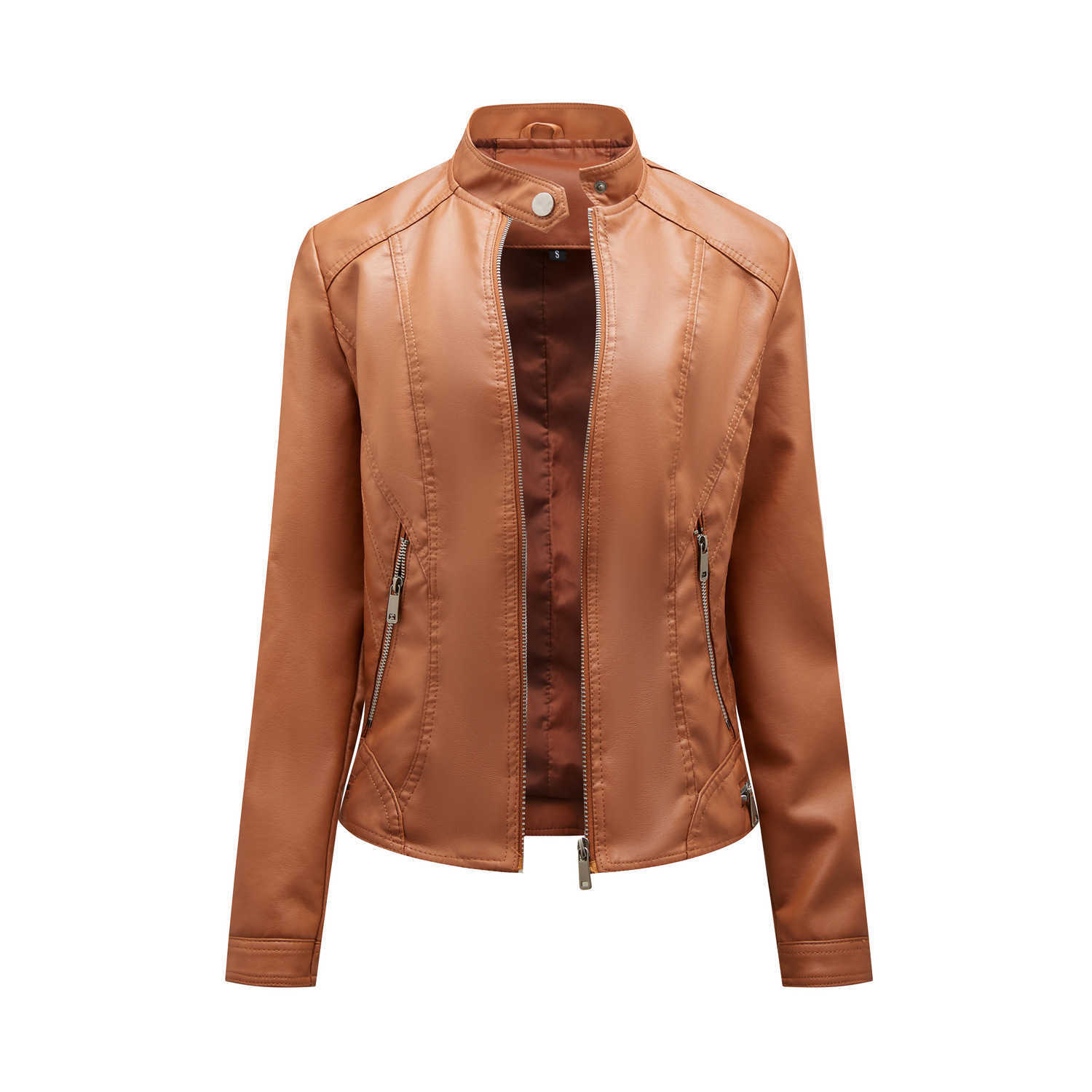 New Simple Casual Leather Clothes Womens Stand Collar Zipper Slim Fitting Motorcycle Clothes Short Coat Women Womens Leather Womens Jacket 241209