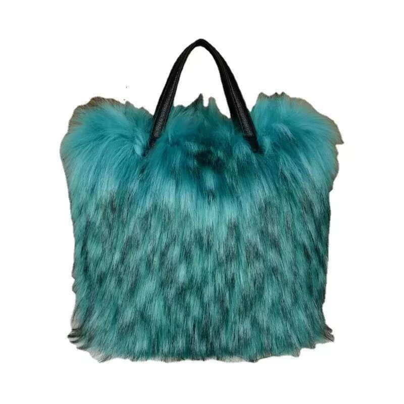 Design Women's Faux Fur Handbag Winter Soft And Fluffy Large Capacity Tote Bag High Quality Pu Splicing Shopper Purses