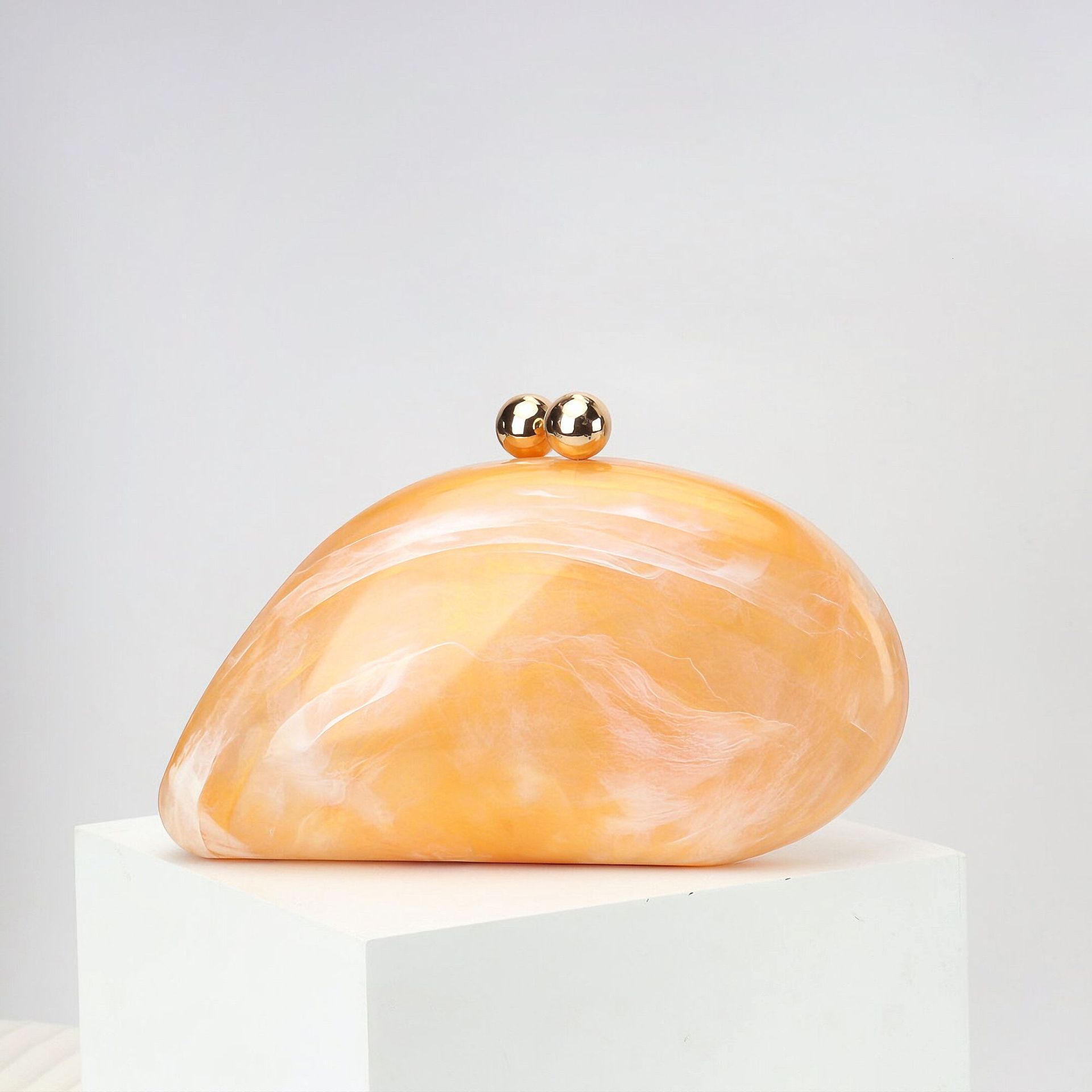 Fashionable French Marble Pattern Lock Box Acrylic Shell Bag, Banquet Goose Egg Box, Hand-Held Crossbody Bag