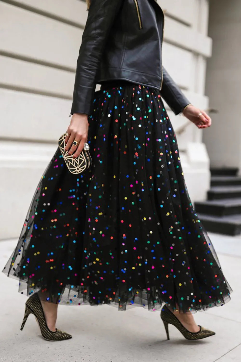 Glitter Mesh High Waist Skiing with Size Wrinkles ALine Street Elegance Wedding Guests Sweet 2024 250122