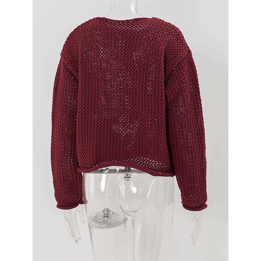 Pocket Solid Knitted Cardigan Women Autumn Single Breasted Long Sleeve Sweater Vintage Fashion Hollow Out Jumper Outerwear