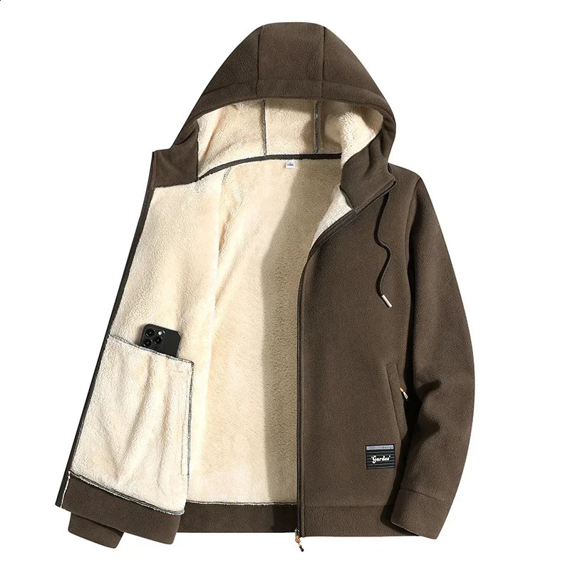 Trendy Sweatshirt Coat Front Pockets Warm Zipper Lamb Wool Jacket Men and Woman Winter Pure Color Plush Lined Cardigan Hoodie y250121