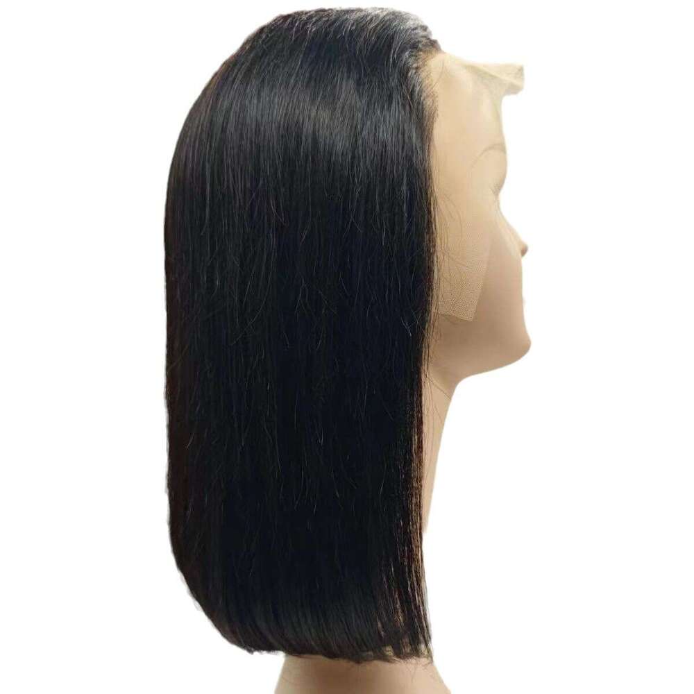 Lace Front Wig Cover T Shape Front Lace Wig Full Short Straight Bobo Bow Head Human Hair X Natural Black Hair Set