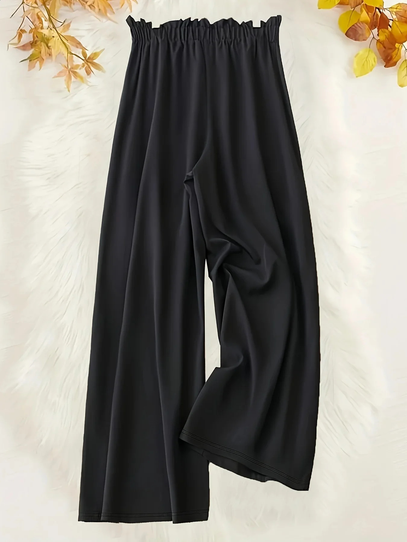 Womens Plus Size Versatile Commuting Pants Wide Leg Casual Loose Solid Color Drawstring Waist 250120