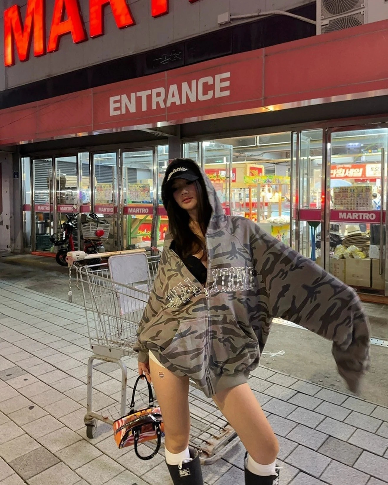 American Subcultures Fashionable Retro Camouflage Diamond Hoodie Women Loose Cardigan Goth Oversized Jacket Y2k Coat emo 250109