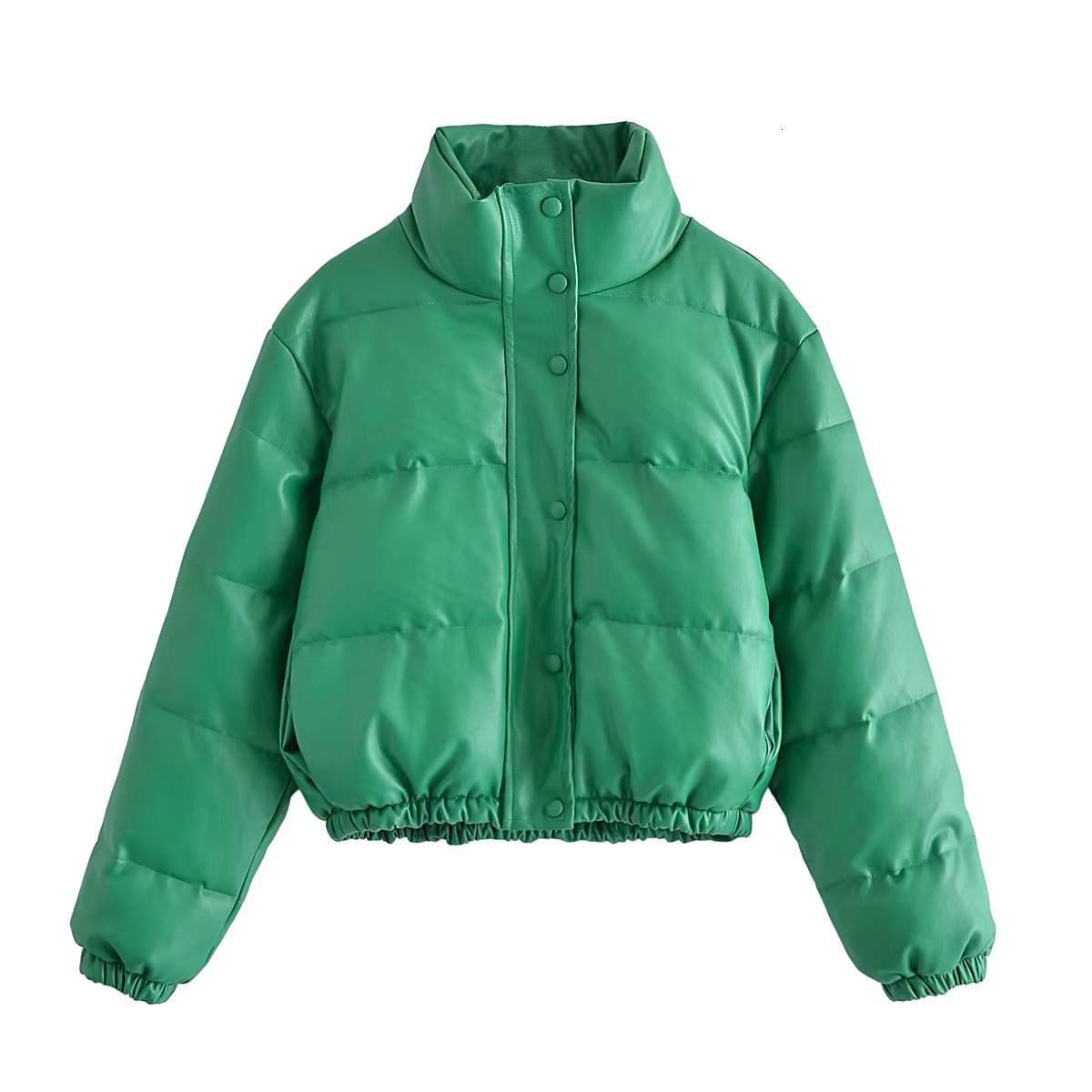 Faux Leather Cotton Jacket Parka Mujer Winter Clothes Women Warm Short Parkas 2023 Green/Black/Khaki Coats