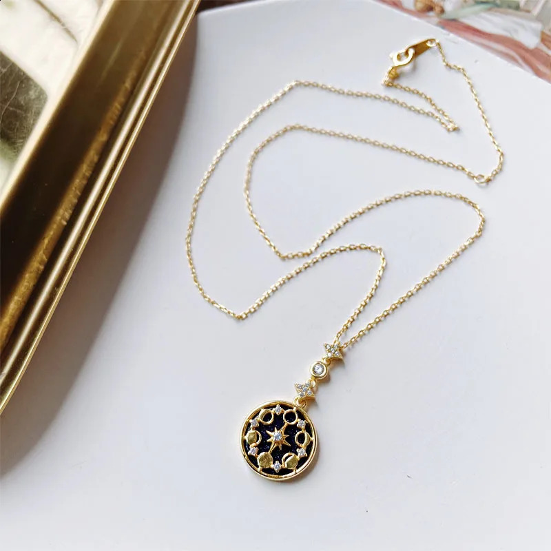 Blue sandstone sun moon stars exquisite clavicle chain retro high sense S925 sterling silver temperament necklace female 250117