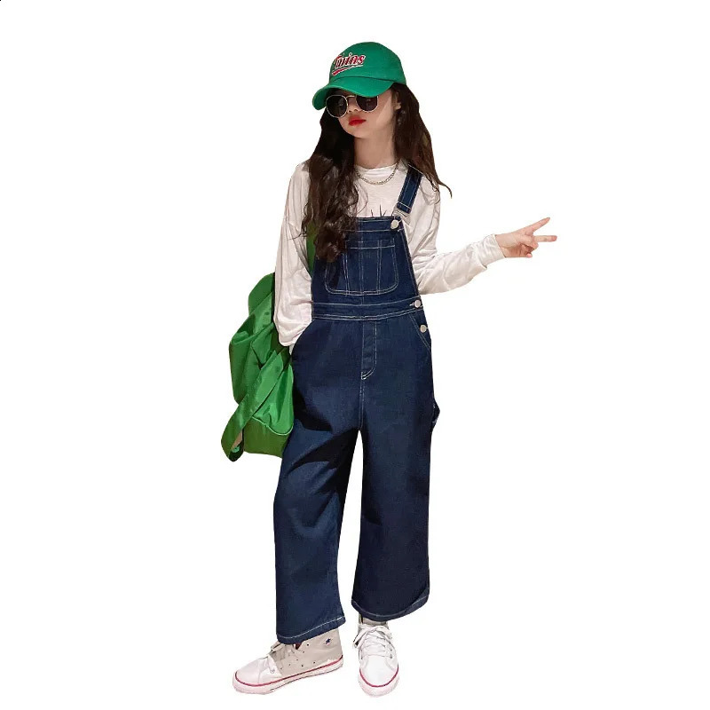 Spring Autumn Suspenders Jeans Bib Pants Korean Style Children Overalls for Girls Denim Jean Jumpsuit Teenage 4 to 16 Years 250117