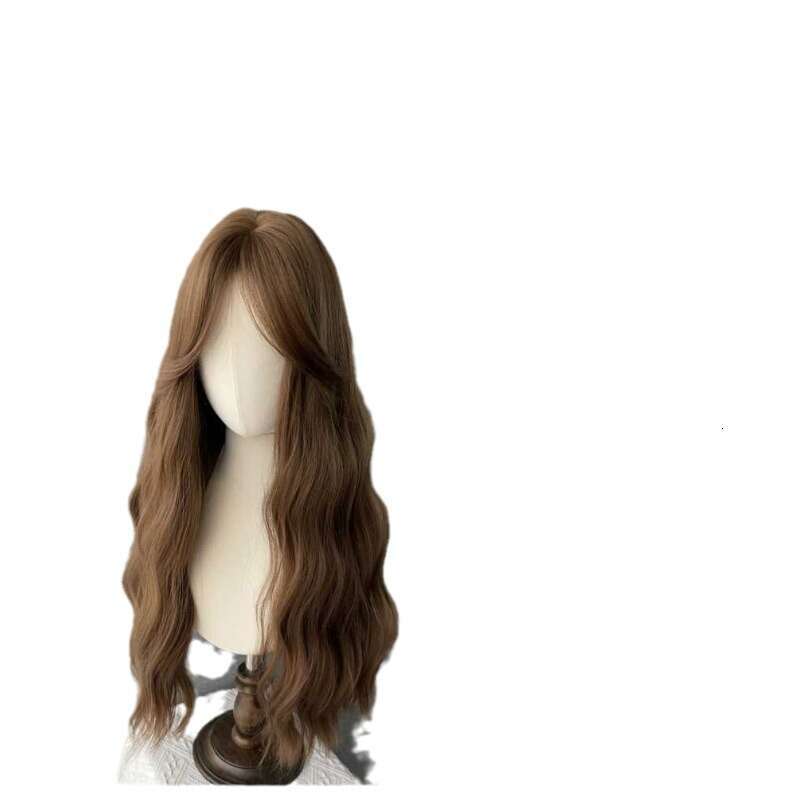 Lace Front Wig Cover T Shape Meisu Wig Women S Hair With A Split Eight Shaped Bangs Wavy Long Curly Warm Tea Brown Simulated Hair Natural Full Head Se