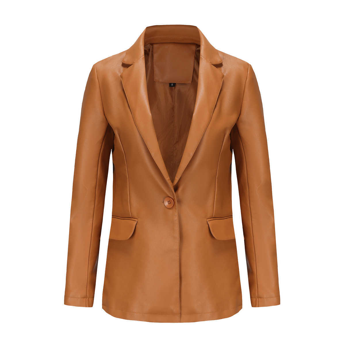 New Little Suit Long Sleeve Coat Womens Single Button Commuter Casual Solid Leather Coat Womens Leather Womens Jacket 241209