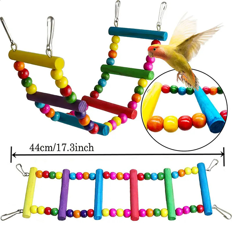 12Pcs Bird Cage Toys for Parrots Wood Birds Swing Reliable Chewable Bite Bridge Wooden Beads Shape Parrot Toy Colorful Funny Toy 250121