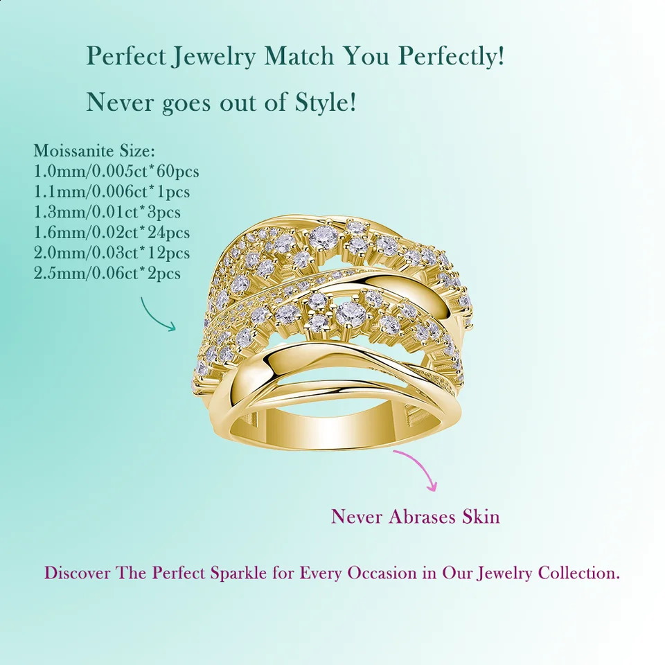 1.296cttw Elegant S925 Sterling Silver Gold-Plated Criss-Cross Cluster Ring for Women - Muth Brilliant Cut Stones 250121