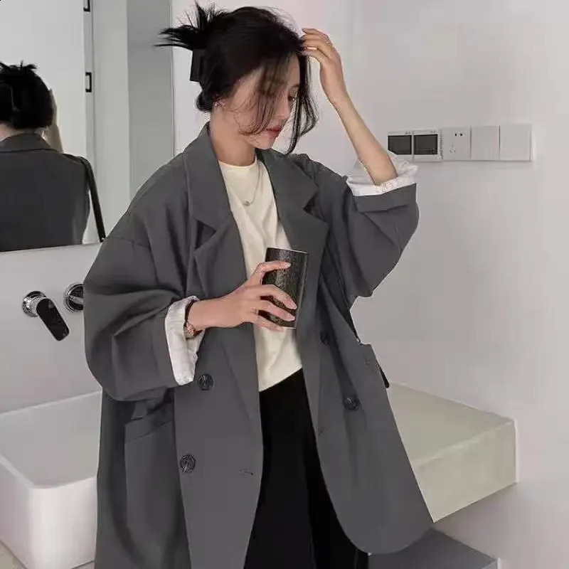 Fashionable Korean Style Loose-Fit Preppy Suit Jacket For Women Spring Autumn 2024 Arrival Western-Style Clothes Top Trendy 250113