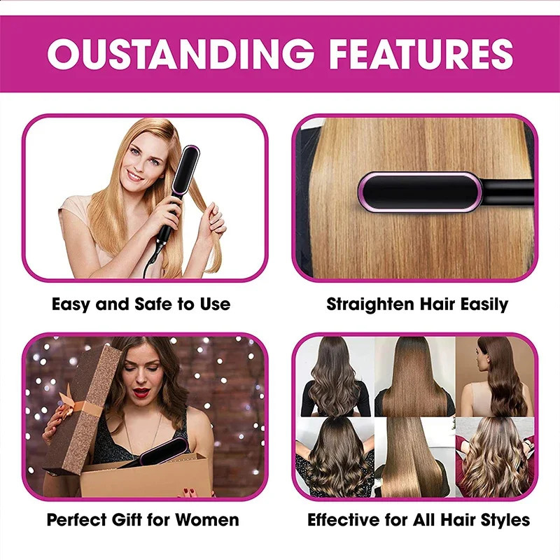 3-in-1 Straightening Comb Heated Hair BrushHair Straightener Brush Negative Ion Styling Comb Hair Styling Tool 250117