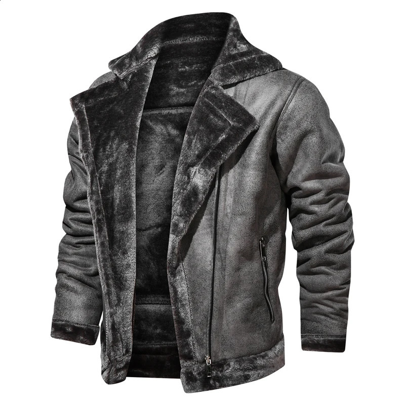 WORDKIND Homme PU 2024 Winter Motorcycle Jacket Leather Warm Plus Velvet Thick Retro Vintage Leisure Mens 250109