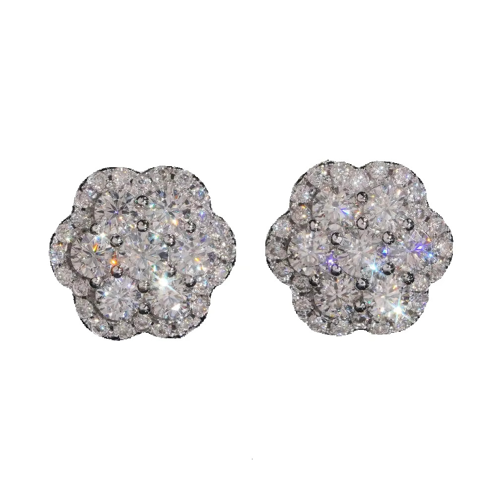 Elegant Dazzling Trendy Flower 10MM Moissanite Diamond Ear Studs For Men Women Hip Hop Jewelry Fine Earrings 10K Solid Gold