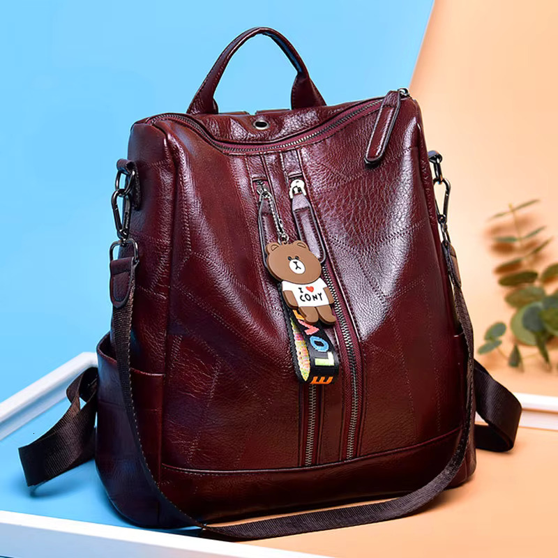 Vintage Soft Leather Fashion Bags For Teenagers Girls High Quality School Backpack Women Travel Backpacks