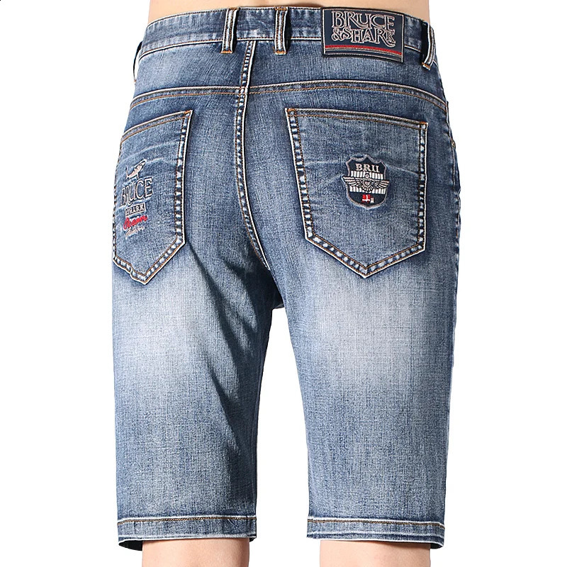 2025 Summer Mid Waist Jeans Shorts For Men Fashion Knee Lenght Denim Short Stretch Straight Cotton Mens Big Size 40 250120