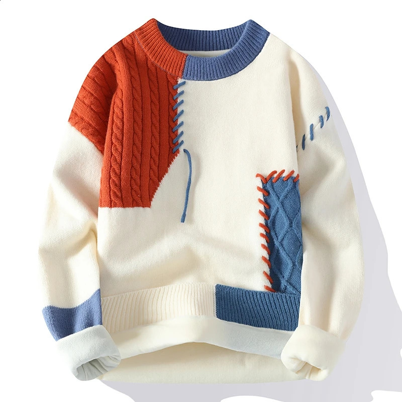 Mens autumn and winter knitwear fashion color matching base shirt personality color sweater thick long-sleeved pullover 250118