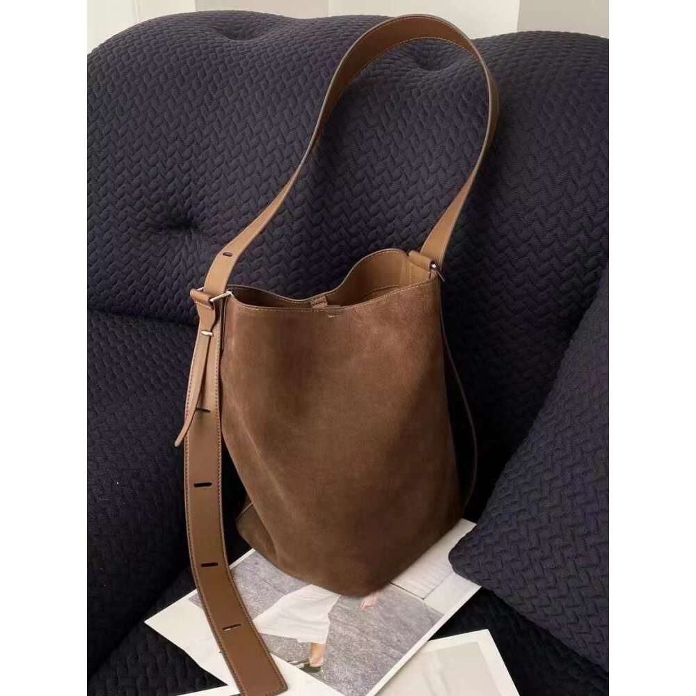 Vintage Cow Suede Bucket Women Single Shoulder New Autumn Winter Solid Color Office Ladies Handbag Casual Messenger Bag