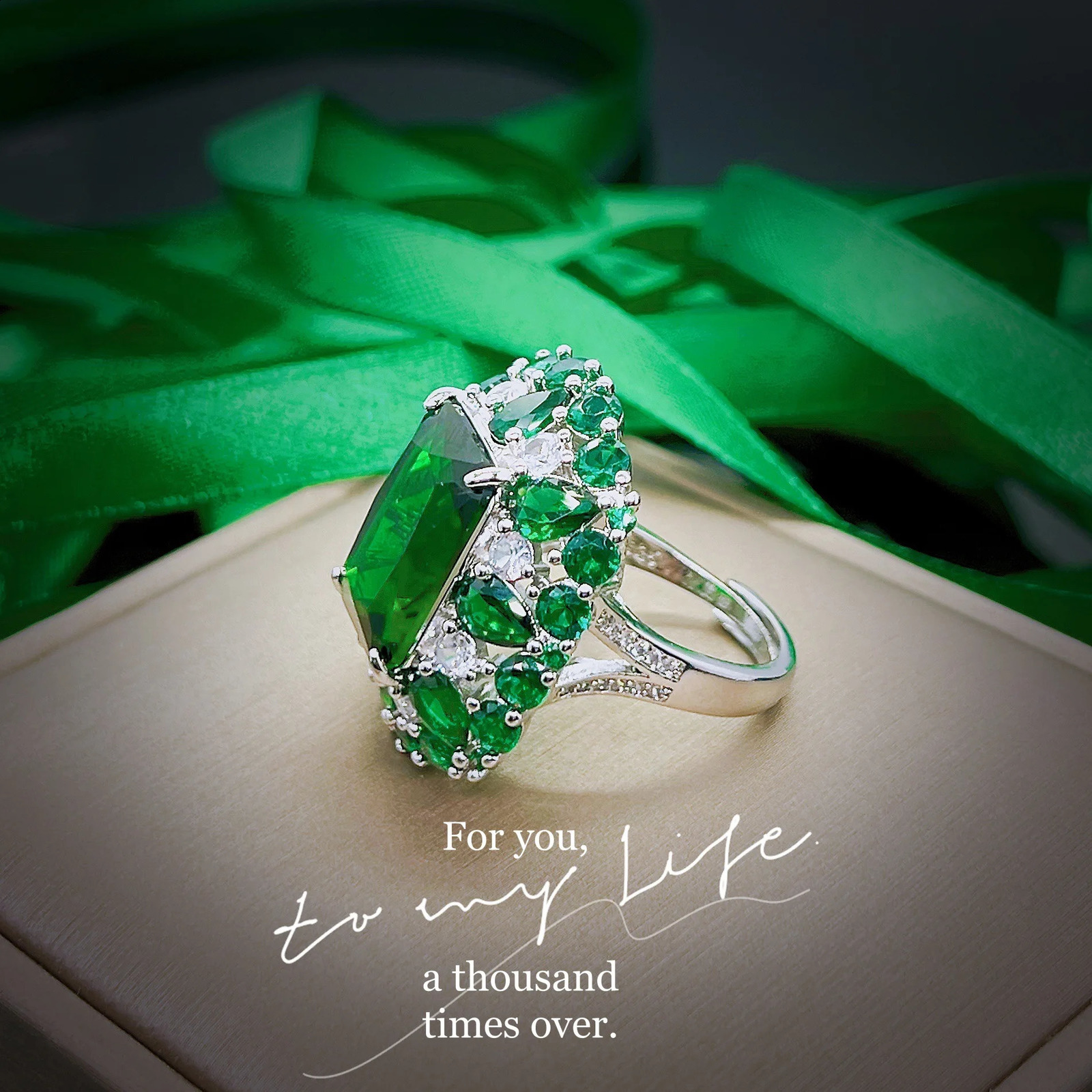 100% 18 K White Gold Rings for Women Created Natural Emerald Gemstone Diamond Wedding Engagement Ring Fine Jewelry Gold250122 - view 5